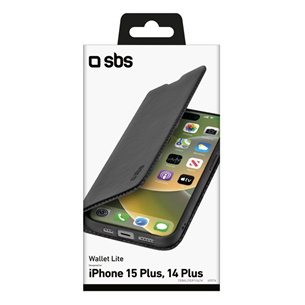 SBS Book Wallet Lite Case, iPhone 15 Plus, must - Nutitelefoni kaaned