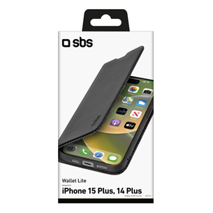 SBS Book Wallet Lite Case, iPhone 15 Plus, черный - Чехол для смартфона