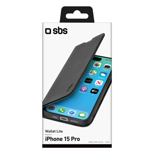 SBS Book Wallet Lite Case, iPhone 15 Pro, must - Nutitelefoni kaaned