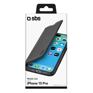 SBS Book Wallet Lite Case, iPhone 15 Pro, черный - Чехол для смартфона