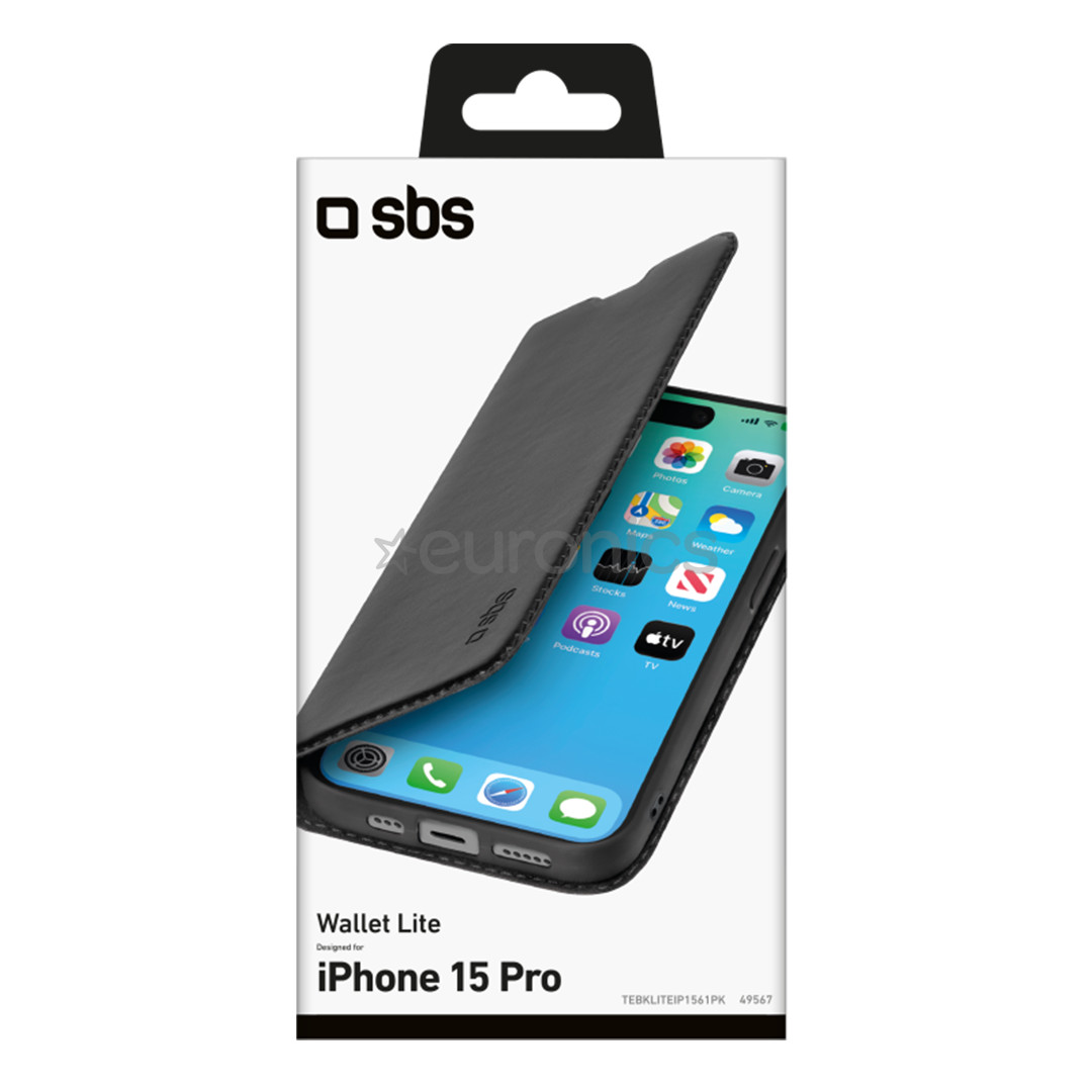 SBS Book Wallet Lite Case, iPhone 15 Pro, black - Wallet Cover