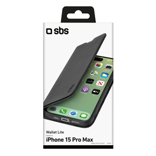 SBS Book Wallet Lite Case, iPhone 15 Pro Max, must - Nutitelefoni kaaned