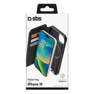SBS Wallet Mag Case, iPhone 15, черный - Чехол для смартфона
