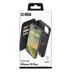 SBS Wallet Mag Case, iPhone 15 Plus, must - Nutitelefoni ümbris