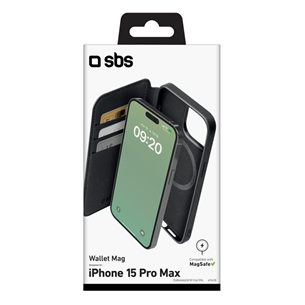 SBS Wallet Mag Case, iPhone 15 Pro Max, black - Wallet Cover