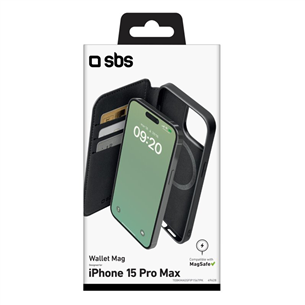 SBS Wallet Mag Case, iPhone 15 Pro Max, must - Nutitelefoni ümbris