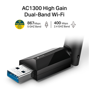 TP-Link Archer T3U Plus AC1300, Dual Band, must - USB WiFi adapter