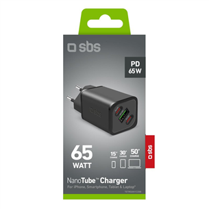 SBS GaN charger with Power Delivery, 65 W, black - Charging adapter
