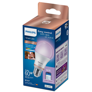 Philips WiZ LED Smart Bulb, 60 W, E27, RGB - Nutivalgusti