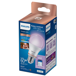 Philips WiZ LED Smart Bulb, 60 Вт, E27, RGB - Умная лампа