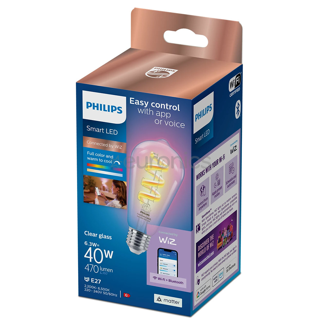 Philips WiZ LED Smart Bulb, 40 W, E27, RGB - Nutivalgusti