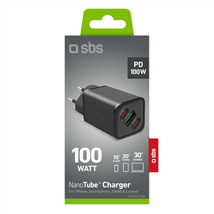 SBS GaN Charger with Power Delivery, 100 W, must - Vooluadapter