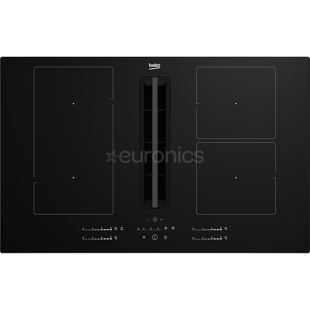 Beko, ширина 80 см, черный - Интегрируемая индукционная варочная панель с вытяжкой