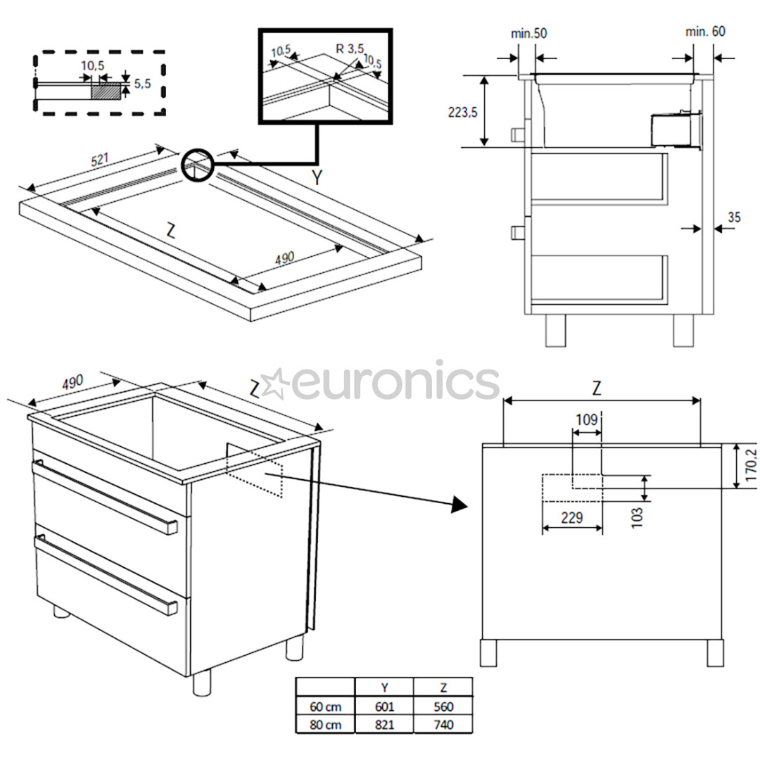 Beko, ширина 80 см, черный - Интегрируемая индукционная варочная панель с вытяжкой