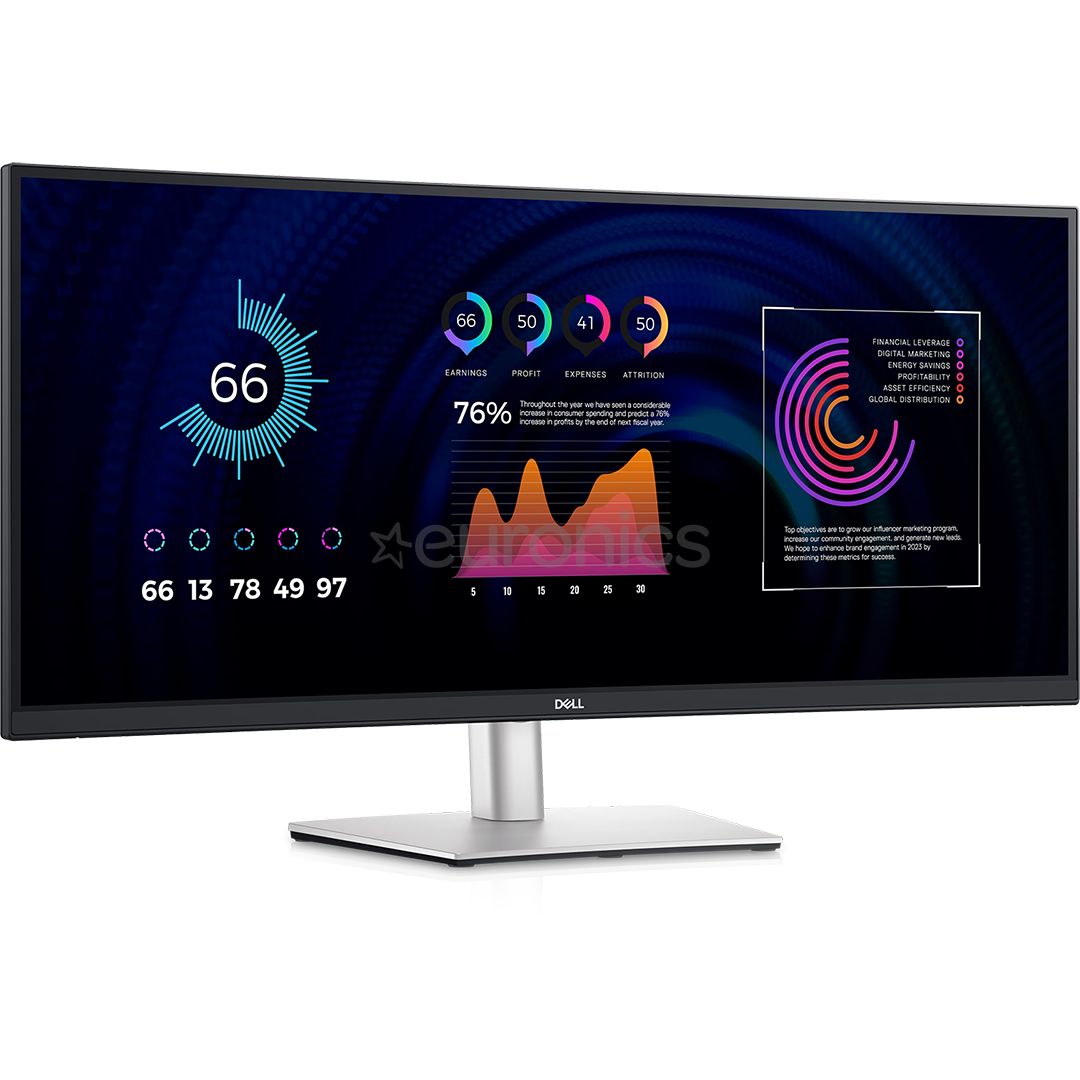 Dell P3424WE, 34'', WQHD, LED IPS, USB-C, nõgus, must/hall - Monitor