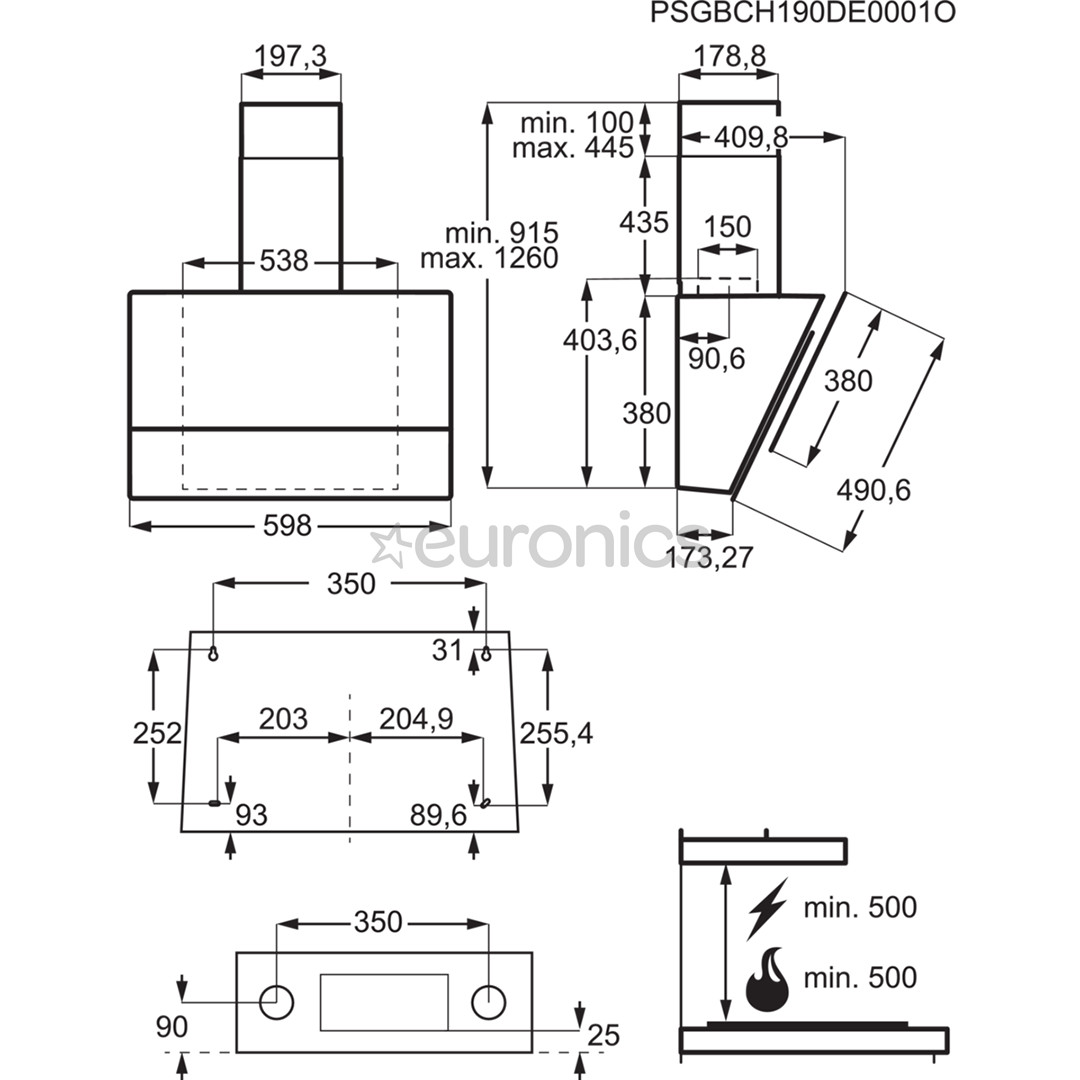 Electrolux, 600 м³/ч, ширина 59,8 см, черный - Вытяжка
