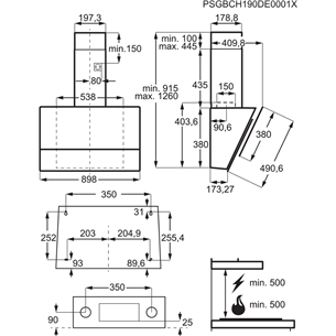 Electrolux, 380 m³/h, laius 89,8 cm, must - Integreeritav õhupuhasti