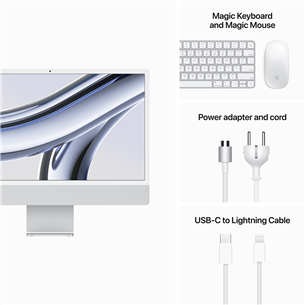 Apple iMac 24" (2023), M3 8C/8C, 8 ГБ, 256 ГБ, SWE, серебристый - Настольный компьютер "все в одном"