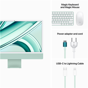 Apple iMac 24" (2023), M3 8C/8C, 8 GB, 256 GB, RUS, roheline - Kõik-ühes lauaarvuti