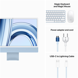 Apple iMac 24" (2023), M3 8C/8C, 8 GB, 256 GB, SWE, sinine - Kõik-ühes lauaarvuti