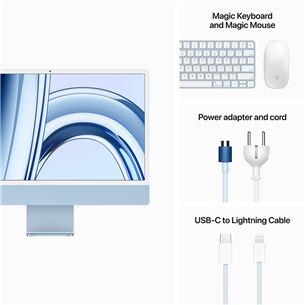 Apple iMac 24" (2023), M3 8C/8C, 8 ГБ, 256 ГБ, RUS, синий - Настольный компьютер "все в одном"