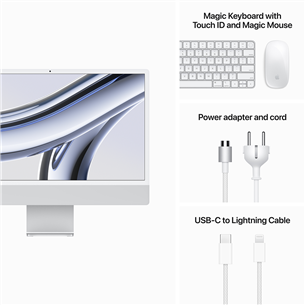 Apple iMac 24" (2023), M3 8C/10C, 8 GB, 256 GB, Touch ID, RUS, hõbe - Kõik-ühes lauaarvuti