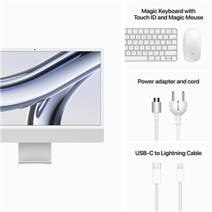 Apple iMac 24" (2023), M3 8C/10C, 8 ГБ, 256 ГБ, Touch ID, ENG, серебристый - Настольный компьютер "все в одном"