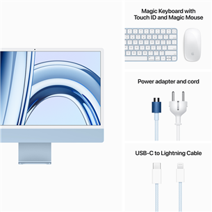 Apple iMac 24" (2023), M3 8C/10C, 8 GB, 256 GB, Touch ID, SWE, sinine - Kõik-ühes lauaarvuti