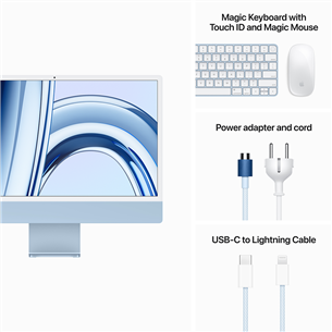 Apple iMac 24" (2023), M3 8C/10C, 8 ГБ, 256 ГБ, Touch ID, SWE, синий - Настольный компьютер "все в одном"