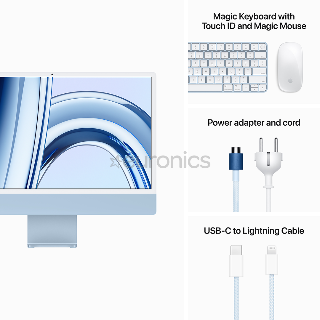 Apple iMac 24" (2023), M3 8C/10C, 8 ГБ, 512 ГБ, Touch ID, SWE, синий - Настольный компьютер "все в одном"