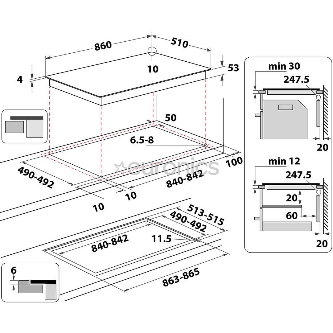 Whirlpool, laius 86 cm, must - Integreeritav induktsioonpliidiplaat