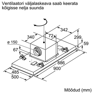 Bosch, 798 m³/h, width 90 cm, inox - Ceiling Cooker Hood