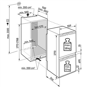 Liebherr, 253 L, height 178 cm - Built-in Refrigerator