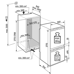 Liebherr, 253 L, height 178 cm - Built-in Refrigerator