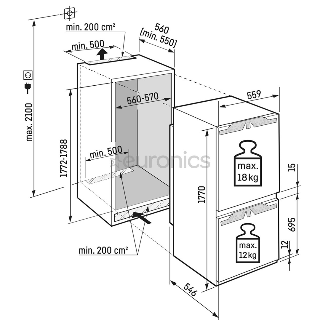Liebherr, 253 L, height 178 cm - Built-in Refrigerator