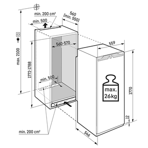 Liebherr, 296 L, height 178 cm - Built-in Cooler