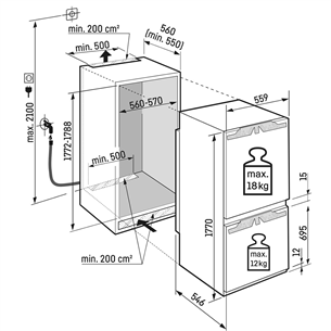 Liebherr, 246 L, height 178 cm - Built-in Refrigerator