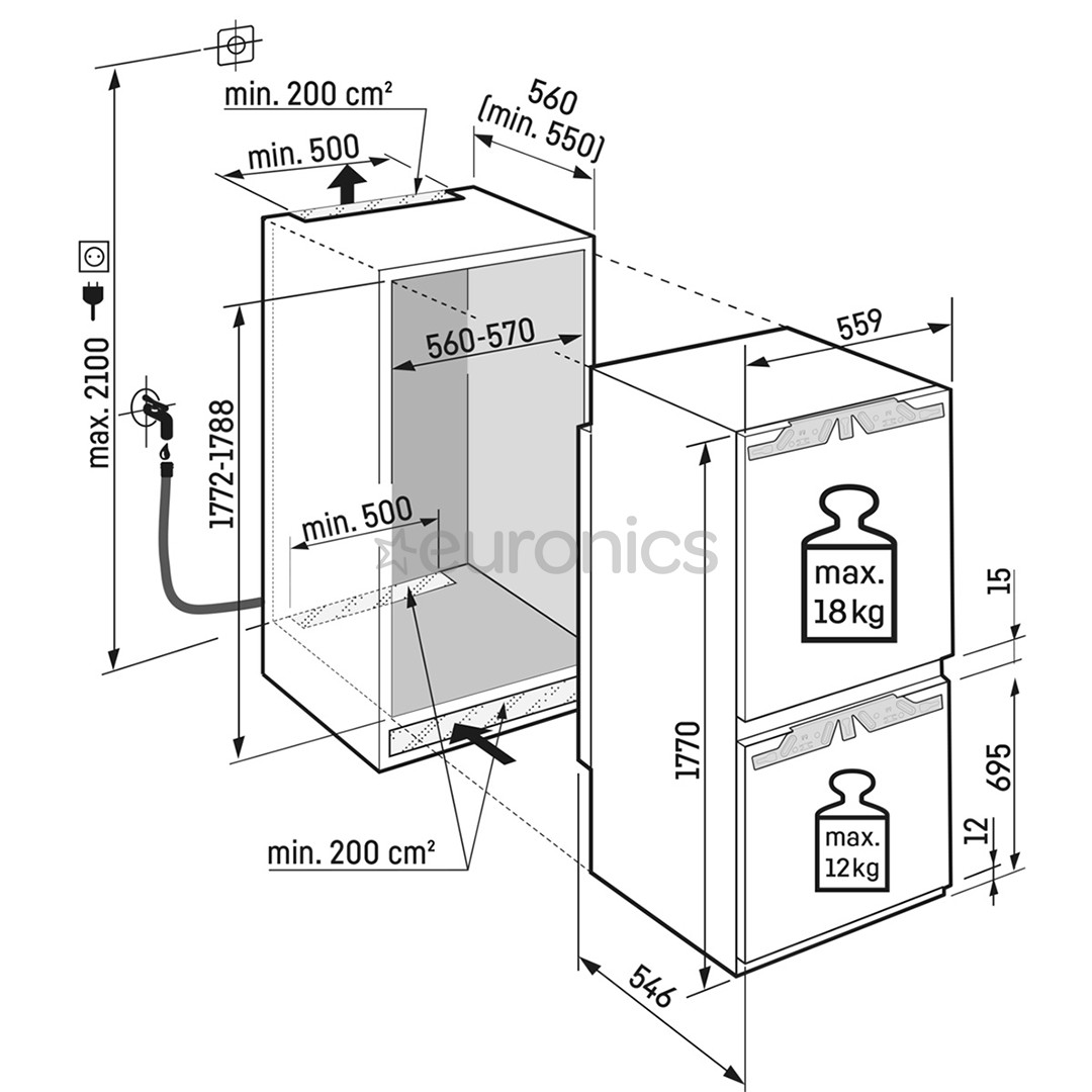 Liebherr, 246 L, height 178 cm - Built-in Refrigerator