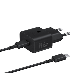 Samsung, USB-C, 25 W, must - Vooluadapter ja USB-C kaabel