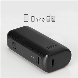 SBS Ultra-Compact, 5000 мАч, USB-A, USB-C, черный - Внешний аккумулятор