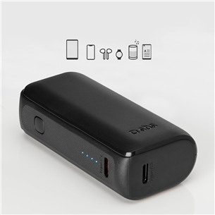 SBS Ultra-Compact, 5000 mAh, USB-A, USB-C, must - Akupank