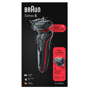 Braun Seeria 5, Wet & Dry, must/punane - Pardel