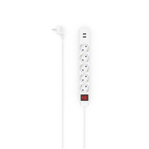 Hama Power Strip, 5-way, 2x USB-A, 17 W, 1.4 m, white - Power strip 00223183