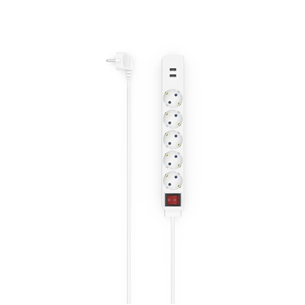 Hama Power Strip, 5 розеток, 2x USB-A, 17 Вт, 1,4 м, белый - Удлинитель