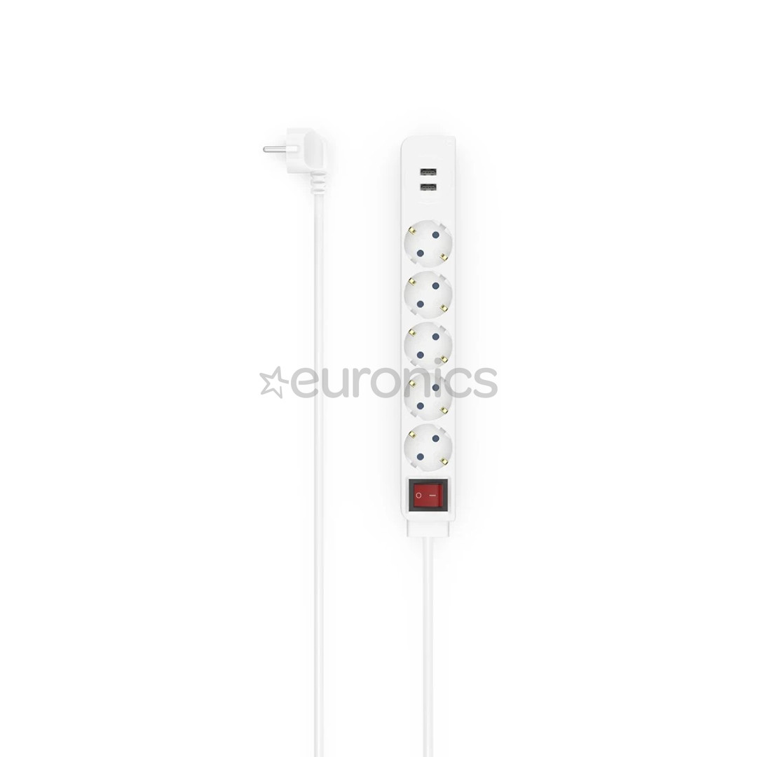 Hama Power Strip, 5-pesa, 2x USB-A, 17 W, 1.4 m, valge - Pikendusjuhe