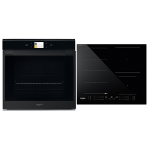 Whirlpool, pyrolytic cleaning, 73 L, black - Built-in Oven + Built-in induction hob