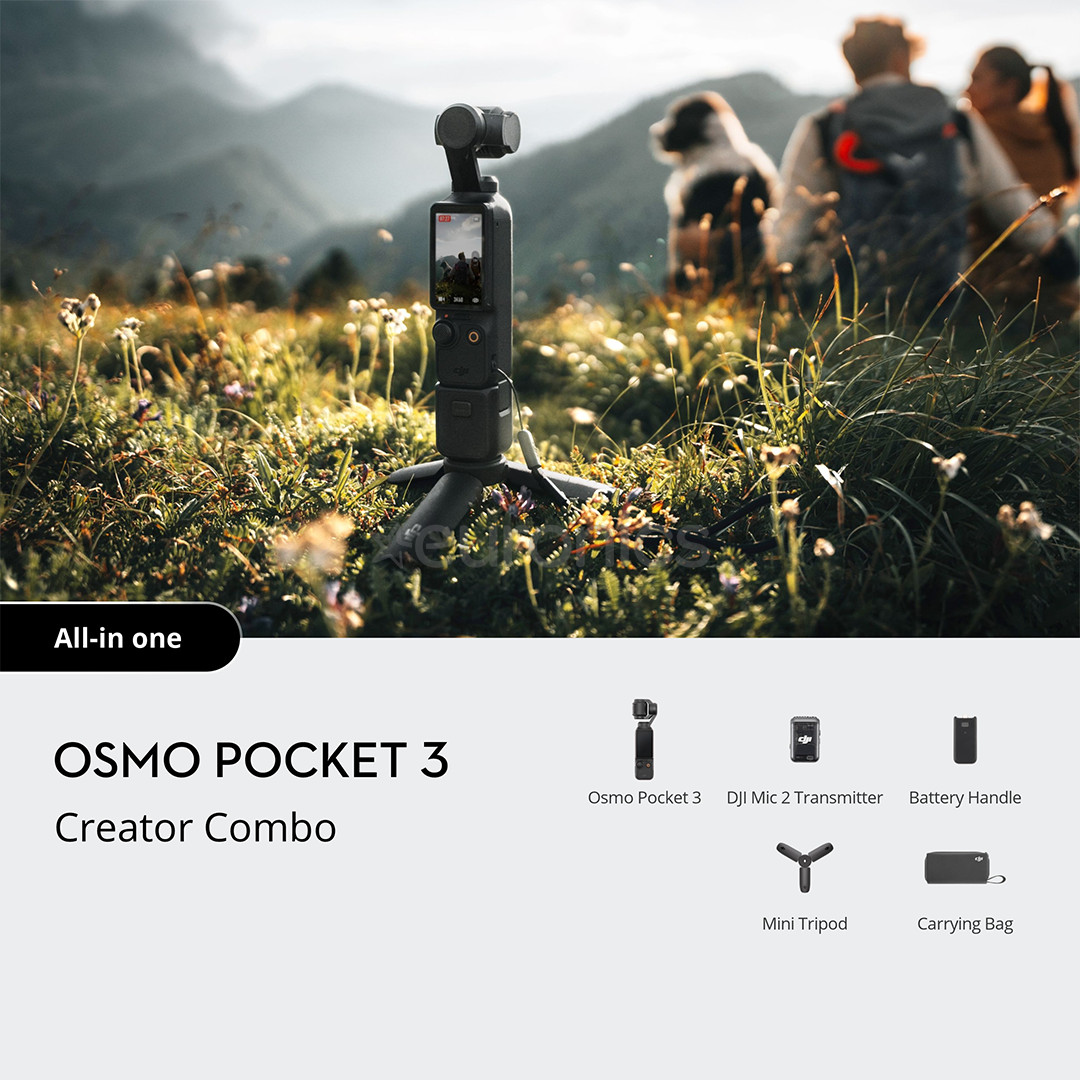DJI Osmo Pocket 3 Creator Combo, käsistatiiv, must - Kaamera