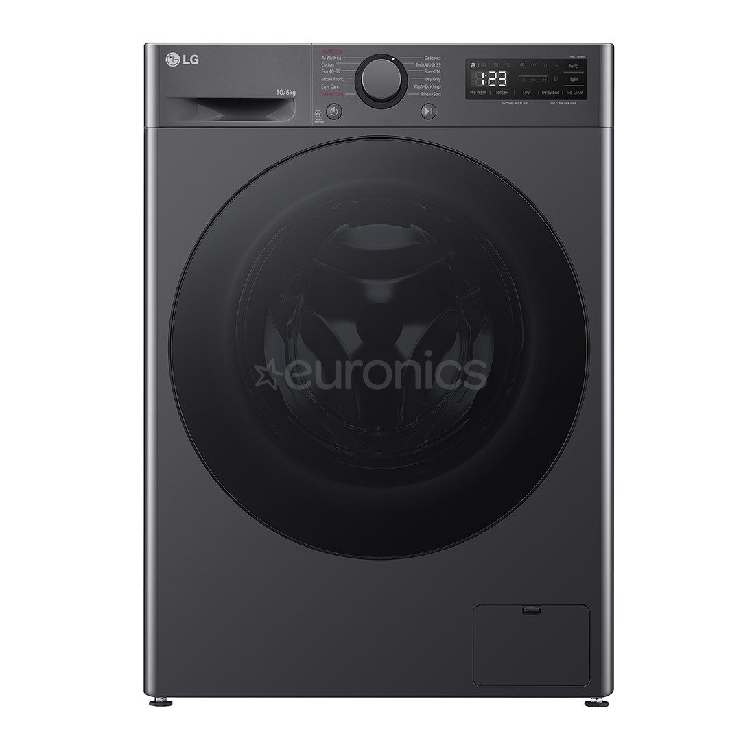 LG, 10 kg / 6 kg, depth 56,5 cm, 1400 rpm, black - Washer-dryer combo
