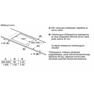 Bosch Seeria 6, laius 80,2 cm, raamita, must - Integreeritav induktsioonpliidiplaat