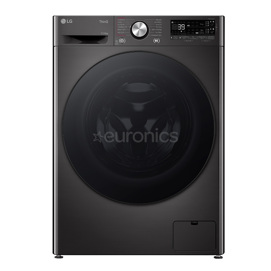 LG, 11 kg / 6 kg, depth 56,5 cm, 1400 rpm, black - Washer-dryer combo